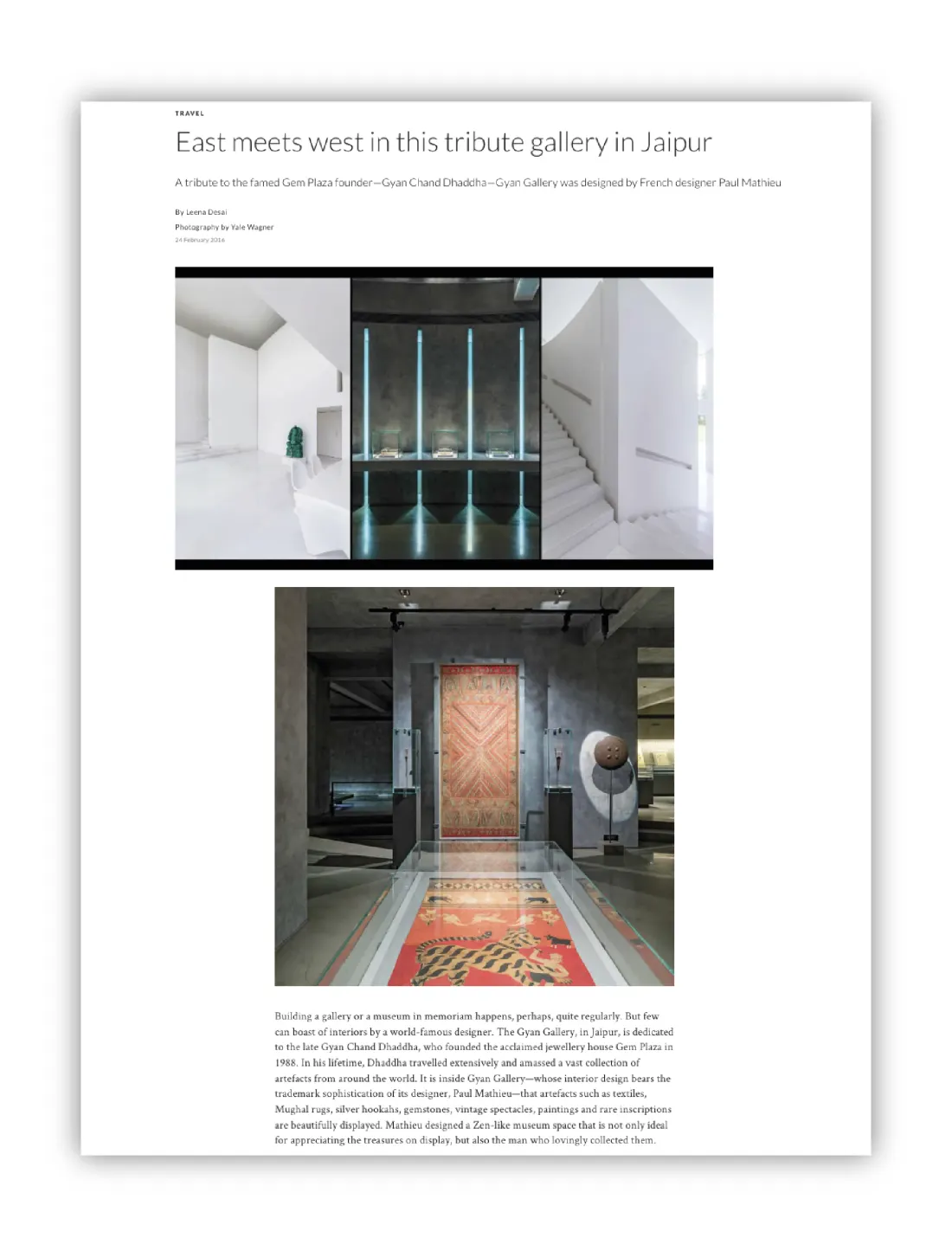 Architectural Digest India — the museum’s copy of the coverage