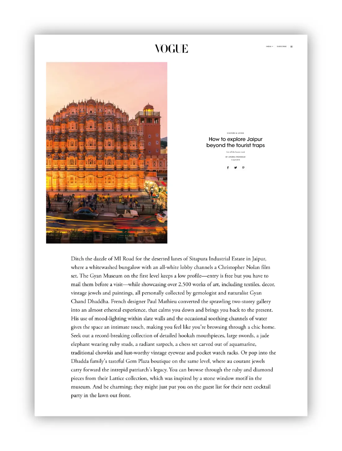 Vogue India — the museum’s copy of the coverage